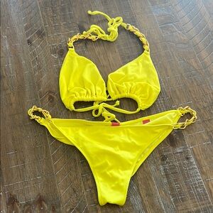 Vibrant Yellow Bikini with Chain Detail